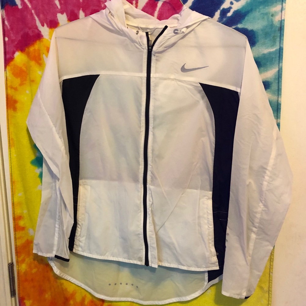 Nike white translucent windbreaker with hood